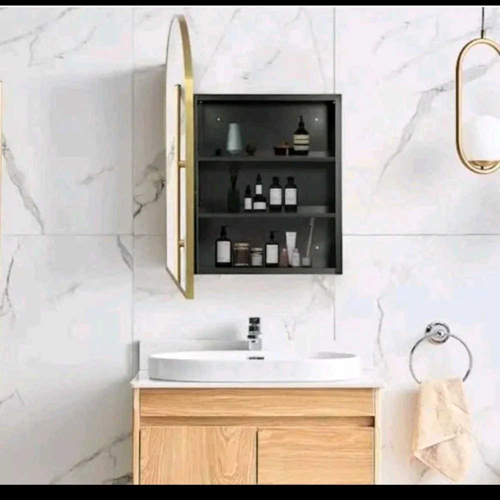 Dovelina 24 in. W x 36 in. H Arched Gold Medicine Cabinet with Mirror